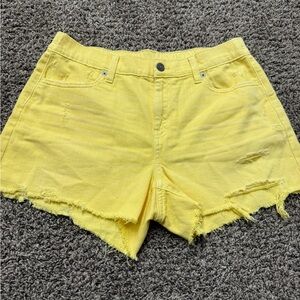 aerie Bright Yellow Distressed Denim Shorts